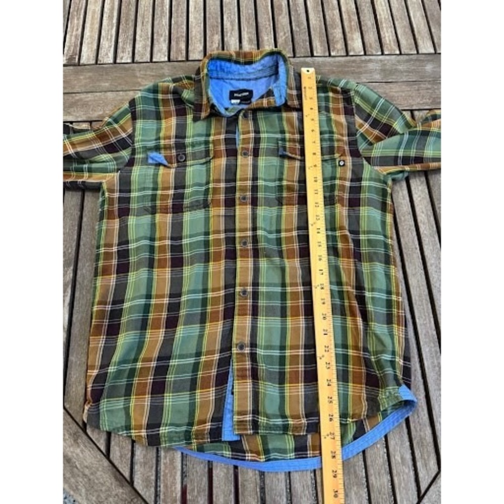 Marmot Green Brown Plaid Long Sleeve Button-Up Flannel Shirt Men's M - Picture 3 of 4